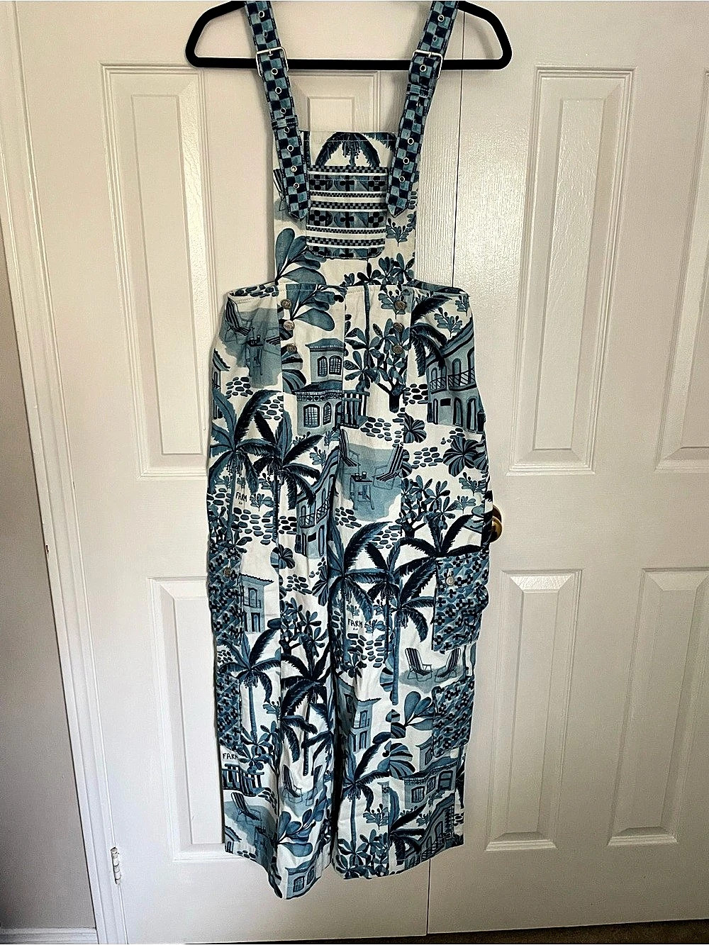Farm for Anthropologie Printed Romper in Blue & White